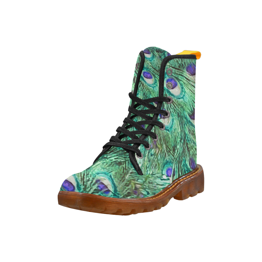 Watercolor Peacock Feathers Martin Boots For Women Model 1203H