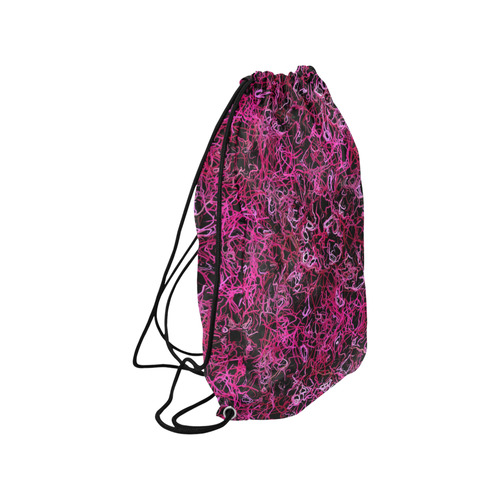 Hot Pink and Black Electric Lines Small Drawstring Bag Model 1604 (Twin Sides) 11"(W) * 17.7"(H)