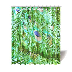Watercolor Peacock Feathers Shower Curtain 72"x84"