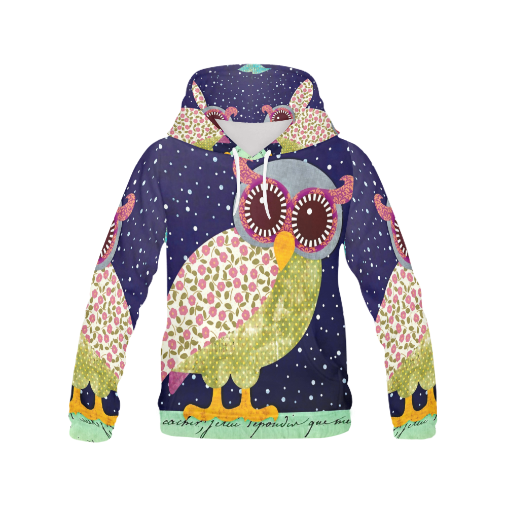 Cute Owl Floral Pattern All Over Print Hoodie for Women (USA Size) (Model H13)