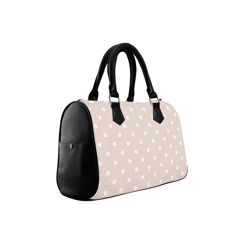 White Pink Polka Dots, Lace Pattern Boston Handbag (Model 1621)