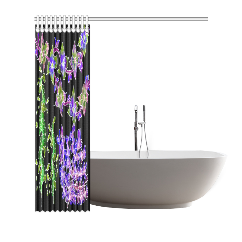 Psychedelic Purple Green Dancing Flowers Glow Shower Curtain 72"x72"