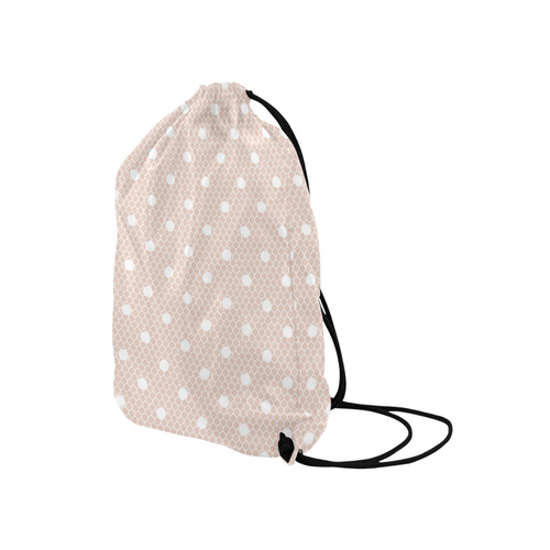 White Pink Polka Dots, Lace Pattern Medium Drawstring Bag Model 1604 (Twin Sides) 13.8"(W) * 18.1"(H)