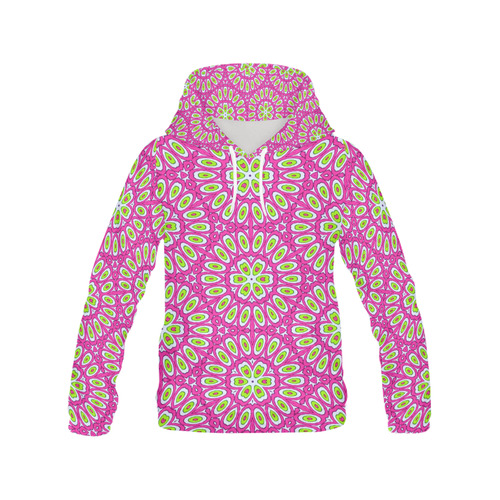 Hot Pink, Lime Green and White Pop Art All Over Print Hoodie for Women (USA Size) (Model H13)
