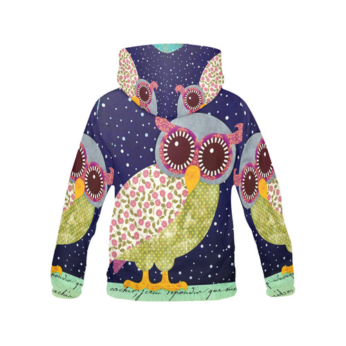 Cute Owl Floral Pattern All Over Print Hoodie for Women (USA Size) (Model H13)