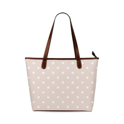 White Pink Polka Dots, Lace Pattern Shoulder Tote Bag (Model 1646)