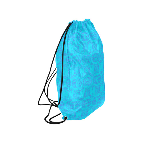Abstract Blue and Turquoise Damask Small Drawstring Bag Model 1604 (Twin Sides) 11"(W) * 17.7"(H)