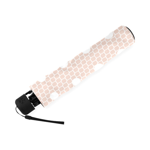 White Pink Polka Dots, Lace Pattern Foldable Umbrella (Model U01)