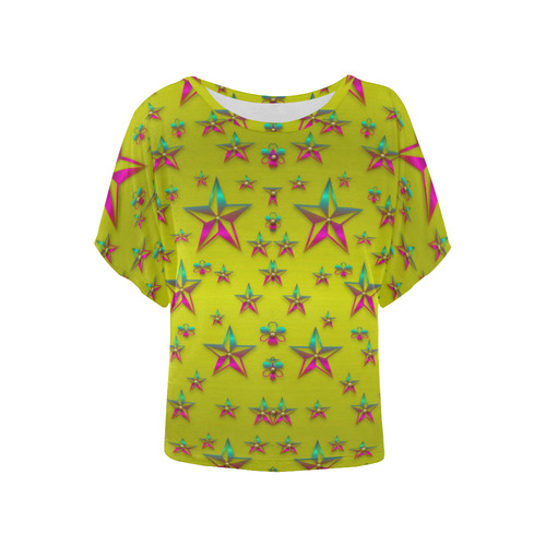 Neon Floral Horses Women's Batwing-Sleeved Blouse T shirt main image 1