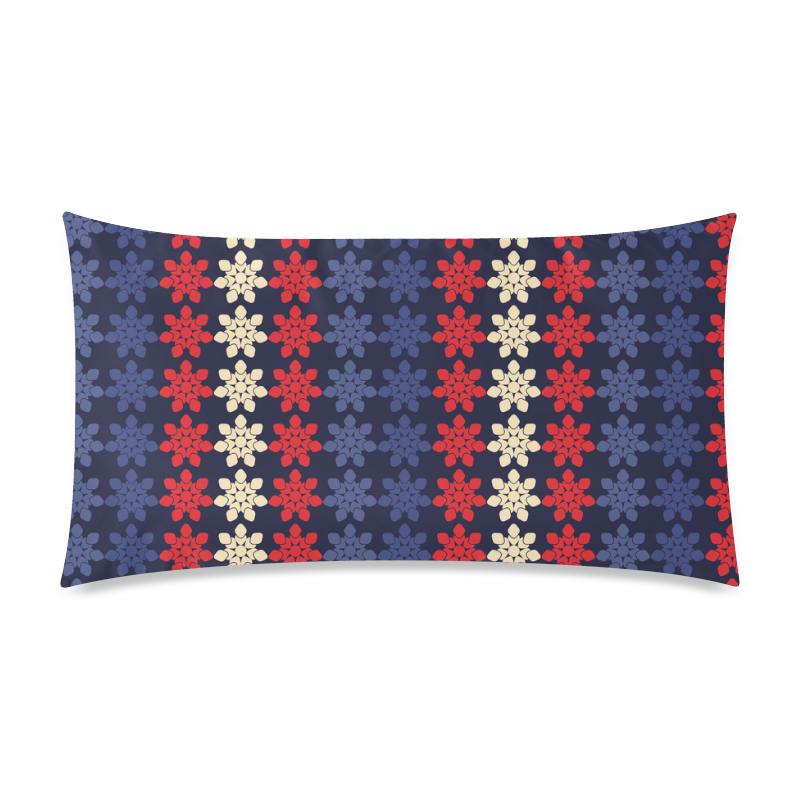 Blue With Red Floral Geometric Tile Rectangle Pillow Case 20"x36"(Twin Sides)