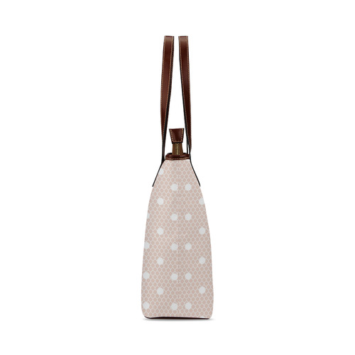 White Pink Polka Dots, Lace Pattern Shoulder Tote Bag (Model 1646)