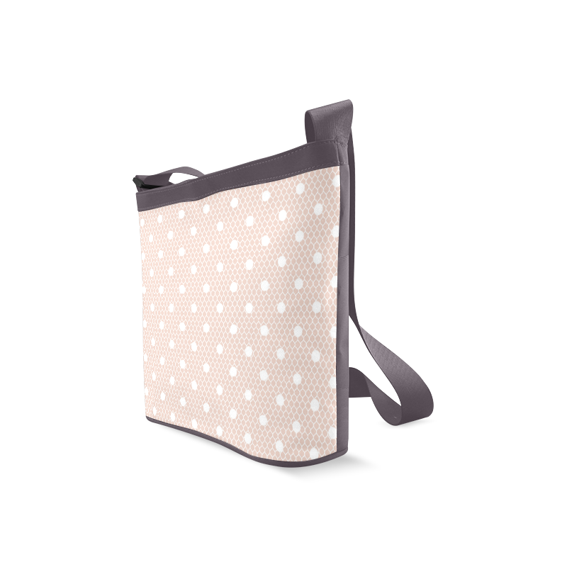 White Pink Polka Dots, Lace Pattern Crossbody Bags (Model 1613)