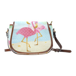 Pink Flamingos On The Beach Saddle Bag/Large (Model 1649)