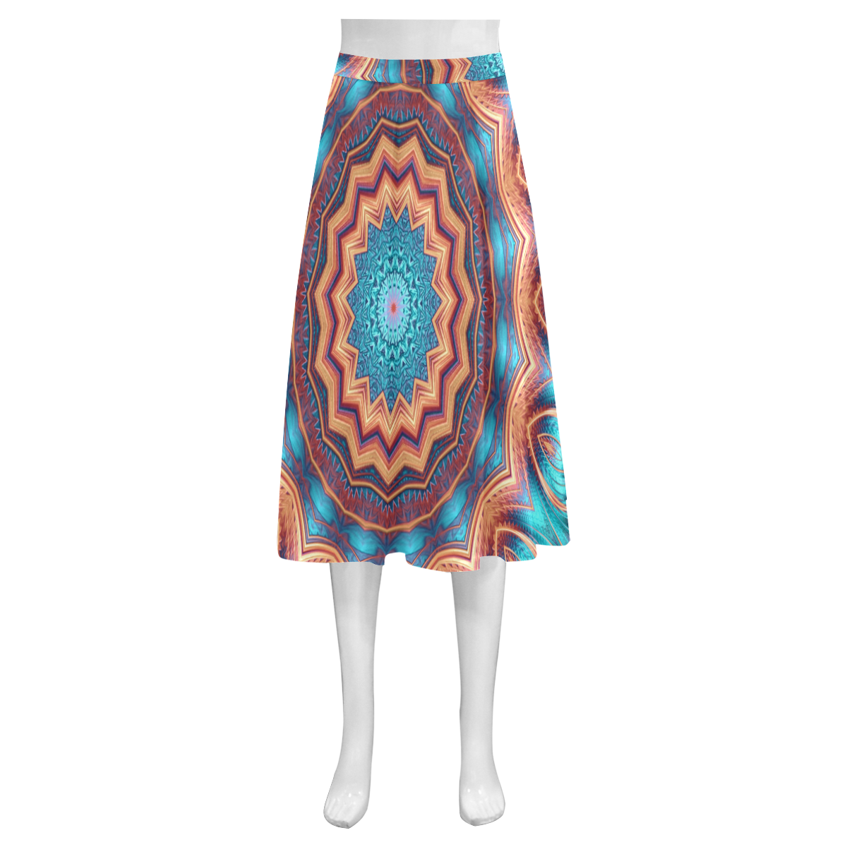 Blue Feather Mandala Mnemosyne Women's Crepe Skirt (Model D16)