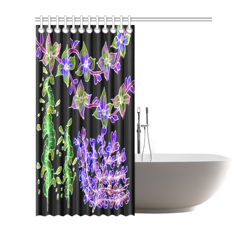 Psychedelic Purple Green Dancing Flowers Glow Shower Curtain 72"x72"