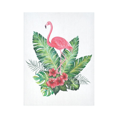 Pink Flamingo Tropical Floral Hibiscus Cotton Linen Wall Tapestry 60"x 80"