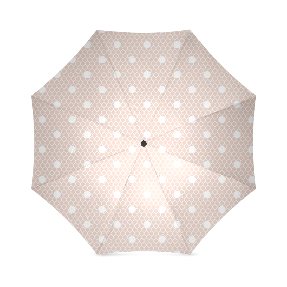 White Pink Polka Dots, Lace Pattern Foldable Umbrella (Model U01)