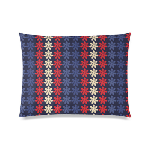 Blue With Red Floral Geometric Tile Custom Zippered Pillow Case 20"x26"(Twin Sides)
