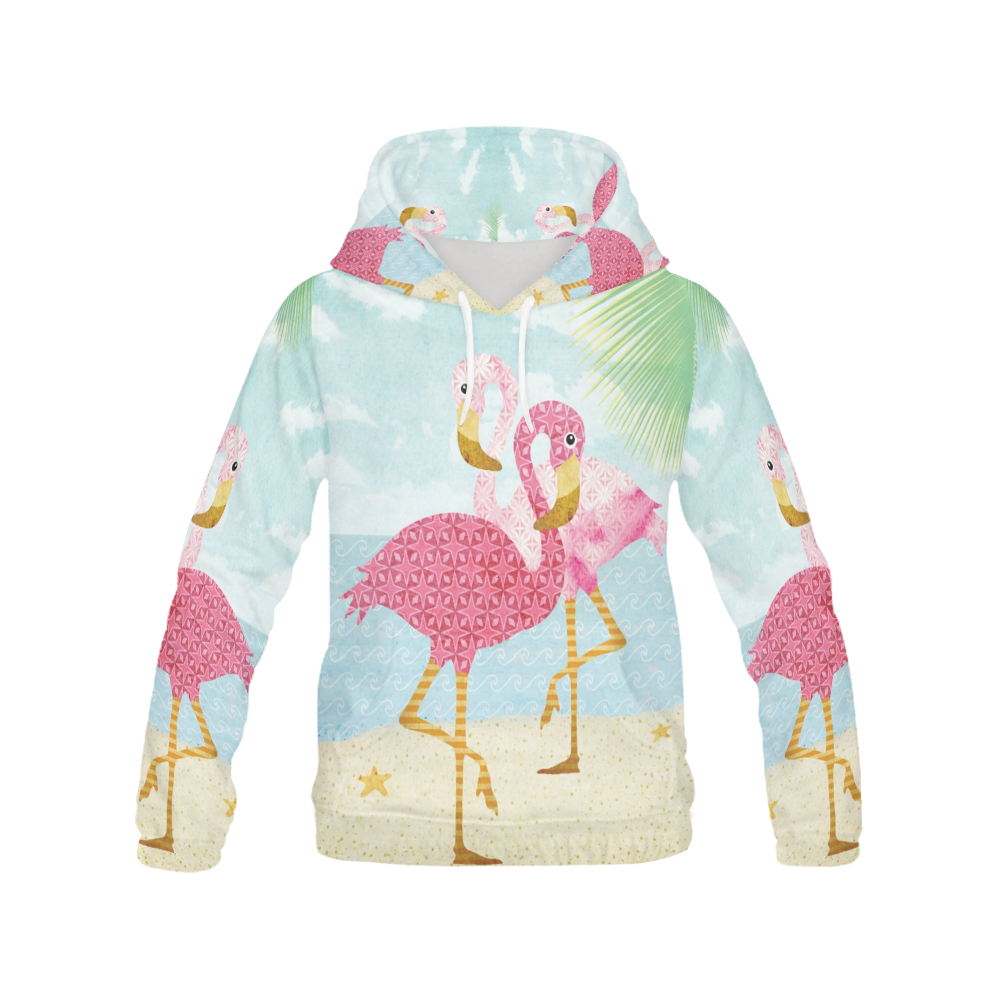 Pink Flamingos On The Beach All Over Print Hoodie for Women (USA Size) (Model H13)