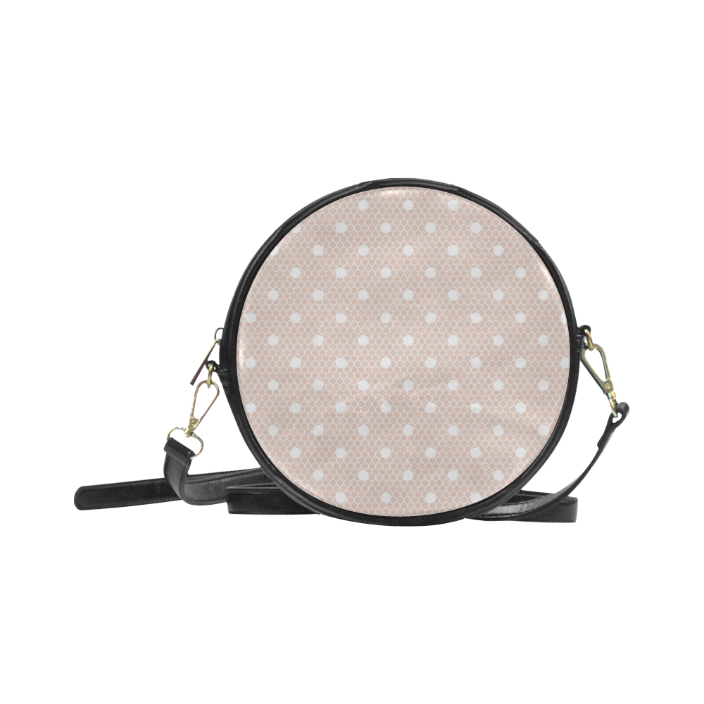 White Pink Polka Dots, Lace Pattern Round Sling Bag (Model 1647)