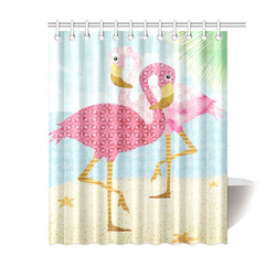 Pink Flamingos Beach Shower Curtain 60"x72"