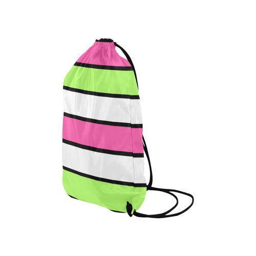 Hot Pink, Lime Green, Black and White Stripes Small Drawstring Bag Model 1604 (Twin Sides) 11"(W) * 17.7"(H)