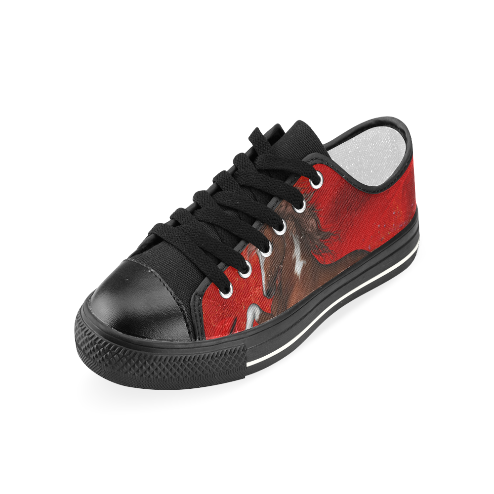Wild horse on red background Women's Classic Canvas Shoes (Model 018)