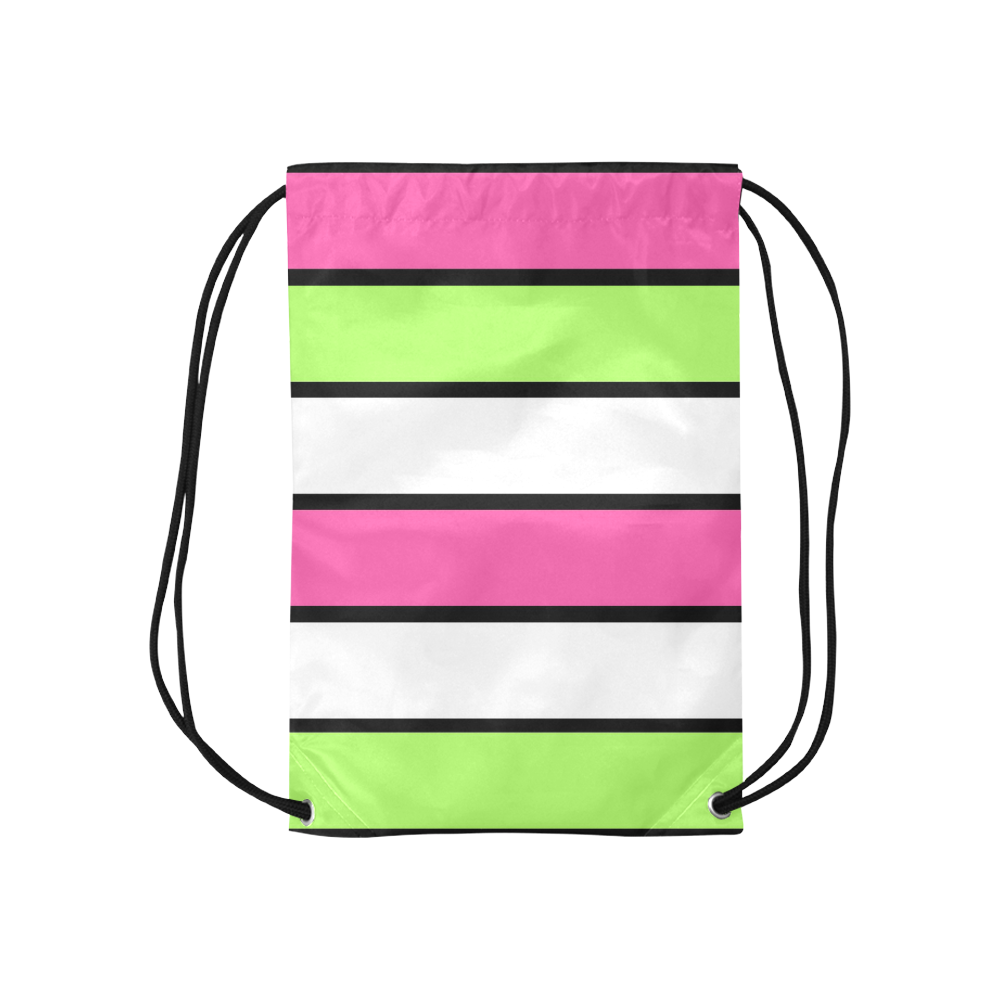 Hot Pink, Lime Green, Black and White Stripes Small Drawstring Bag Model 1604 (Twin Sides) 11"(W) * 17.7"(H)