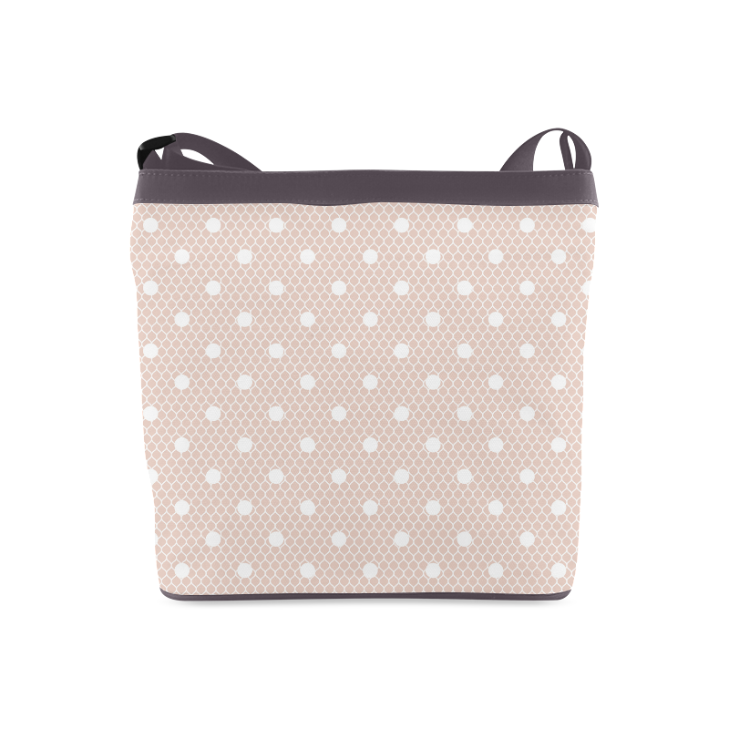 White Pink Polka Dots, Lace Pattern Crossbody Bags (Model 1613)