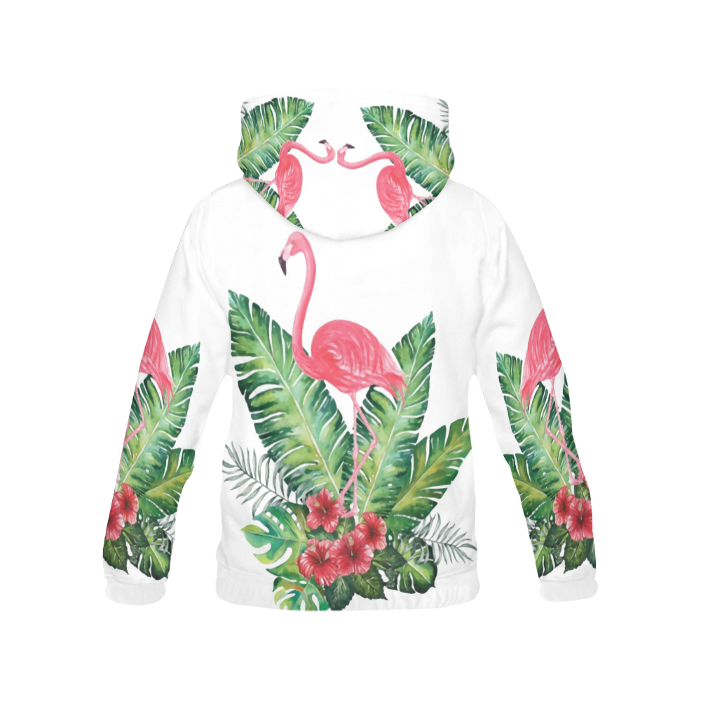 Pink Flamingo Tropical Floral Hibiscus All Over Print Hoodie for Women (USA Size) (Model H13)