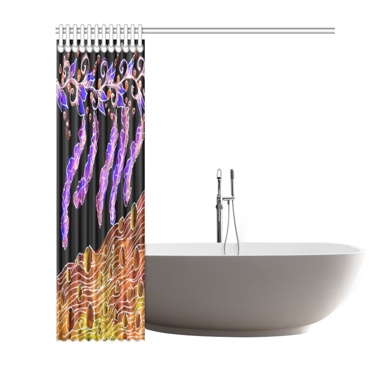 Psychedelic Purple Vines, Flowing Golden River Shower Curtain 72"x72"