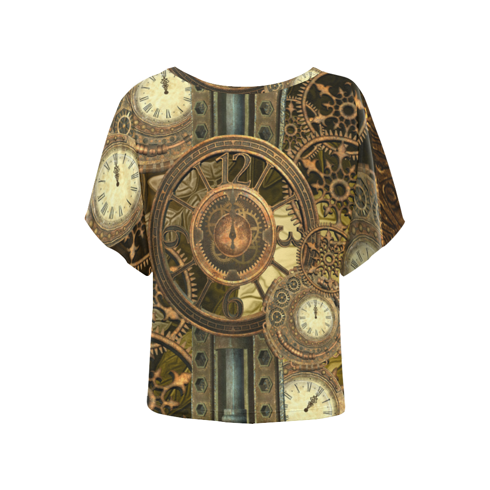 Steampunk clocks and gears Women's Batwing-Sleeved Blouse T shirt (Model T44)