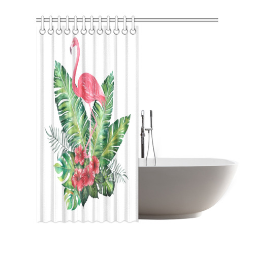 Pink Flamingo Tropical Floral Hibiscus Shower Curtain 66"x72"