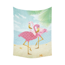 Pink Flamingos On The Beach Cotton Linen Wall Tapestry 60"x 80"