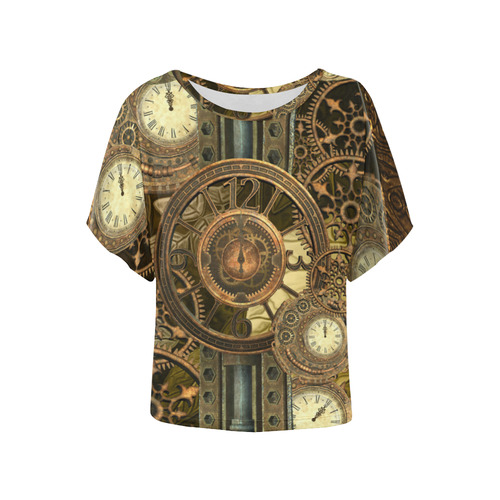 Steampunk clocks and gears Women's Batwing-Sleeved Blouse T shirt (Model T44)