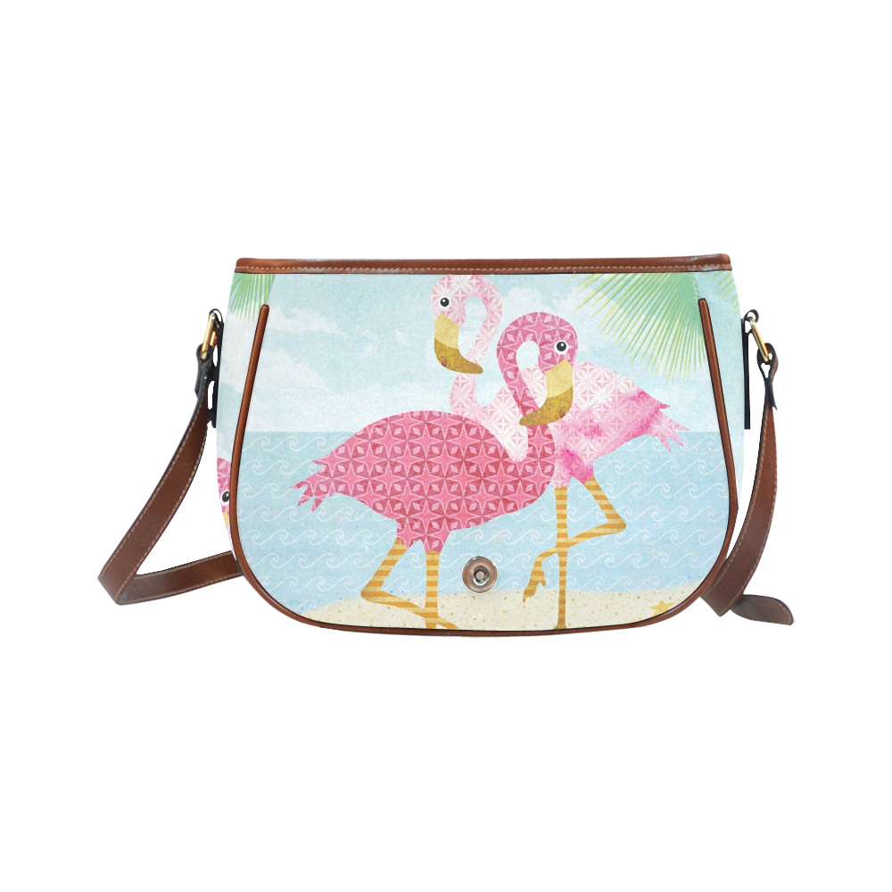 Pink Flamingos On The Beach Saddle Bag/Large (Model 1649)