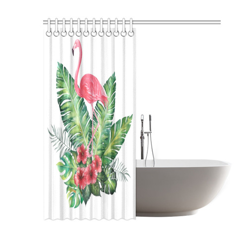 Pink Flamingo Tropical Floral Hibiscus Shower Curtain 60"x72"