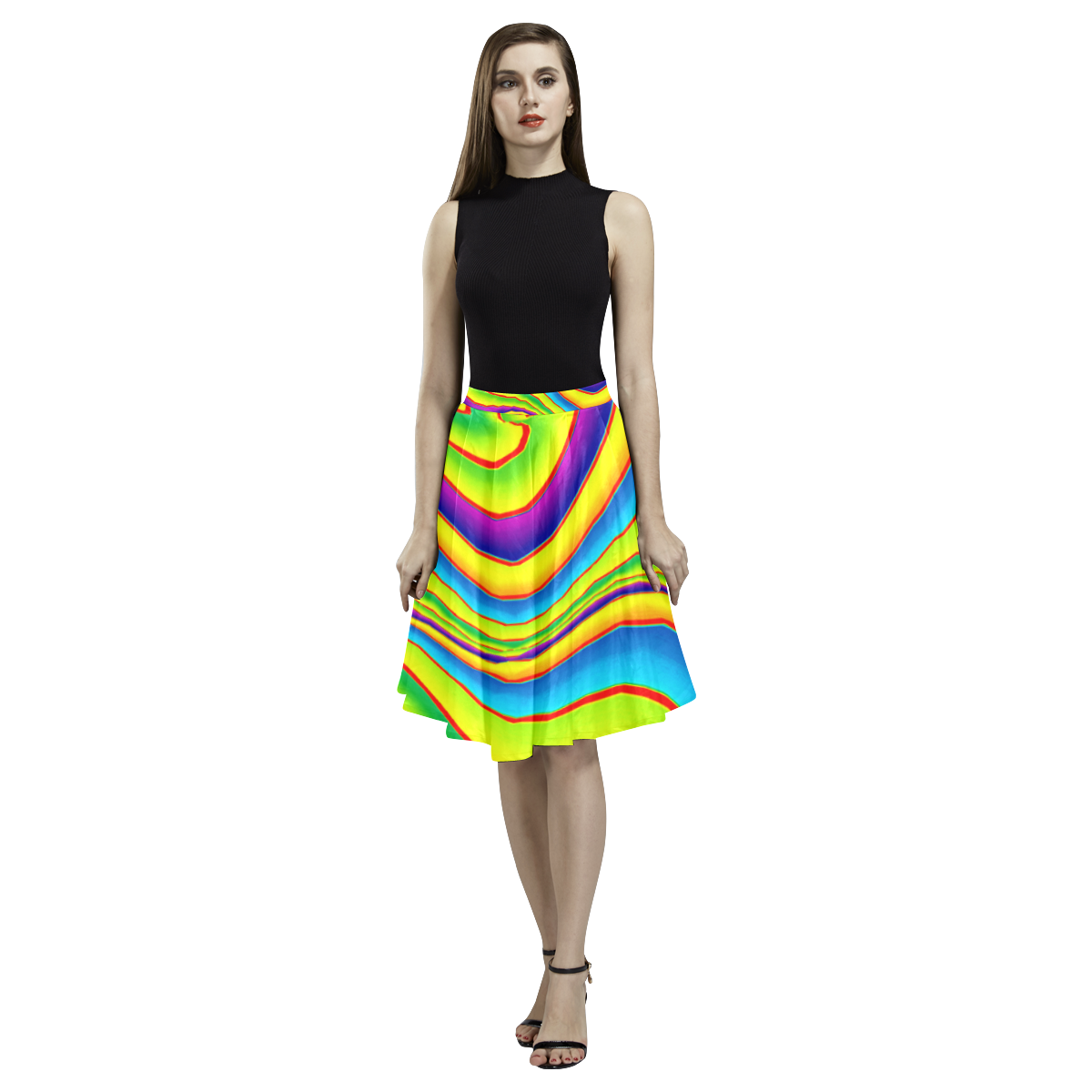 Summer Wave Colors Melete Pleated Midi Skirt (Model D15)