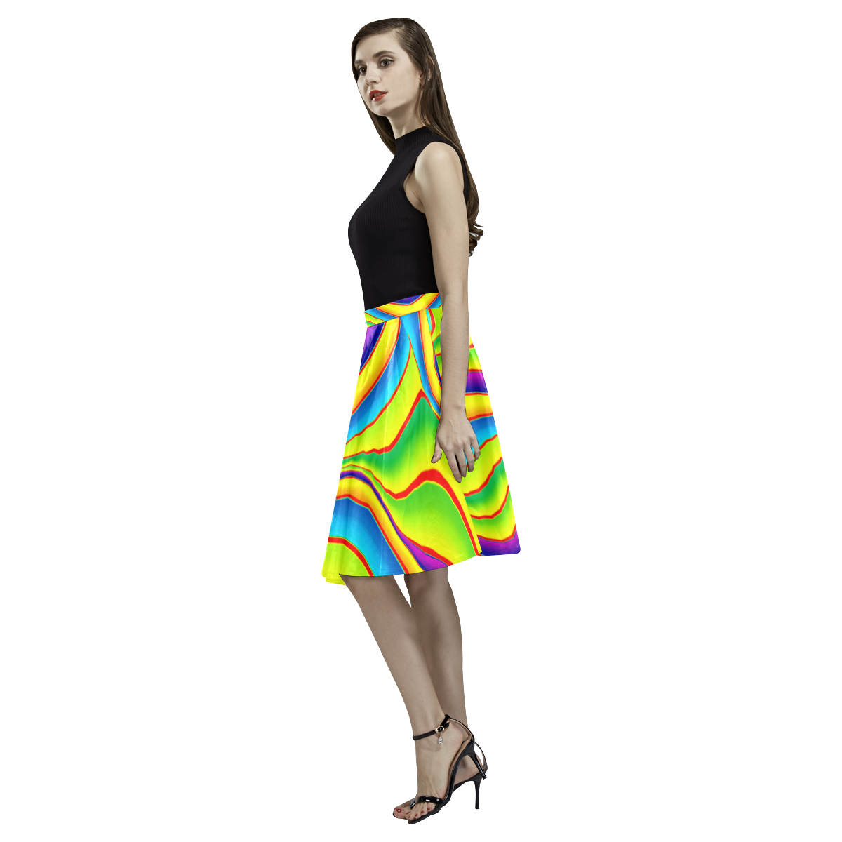 Summer Wave Colors Melete Pleated Midi Skirt (Model D15)