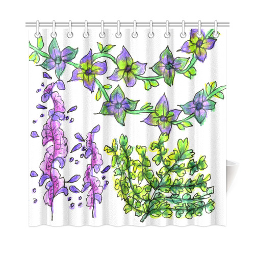 Abstract Purple Green Birds Singing Flowers Garden Shower Curtain 72"x72"