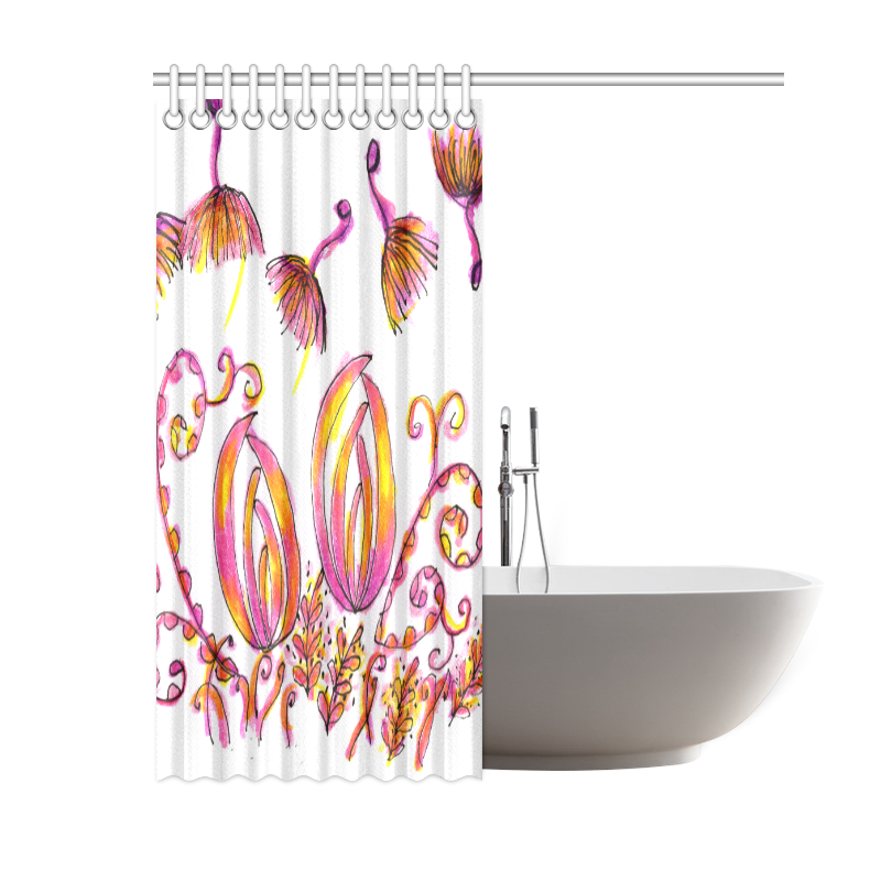 Pink Yellow Fairy Bells Secret Flower Nest Garden Shower Curtain 60"x72"