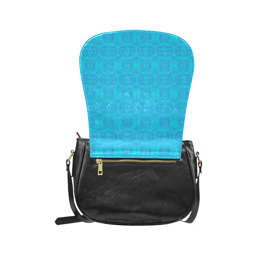 Blue and Turquoise Abstract Damask Classic Saddle Bag/Small (Model 1648)