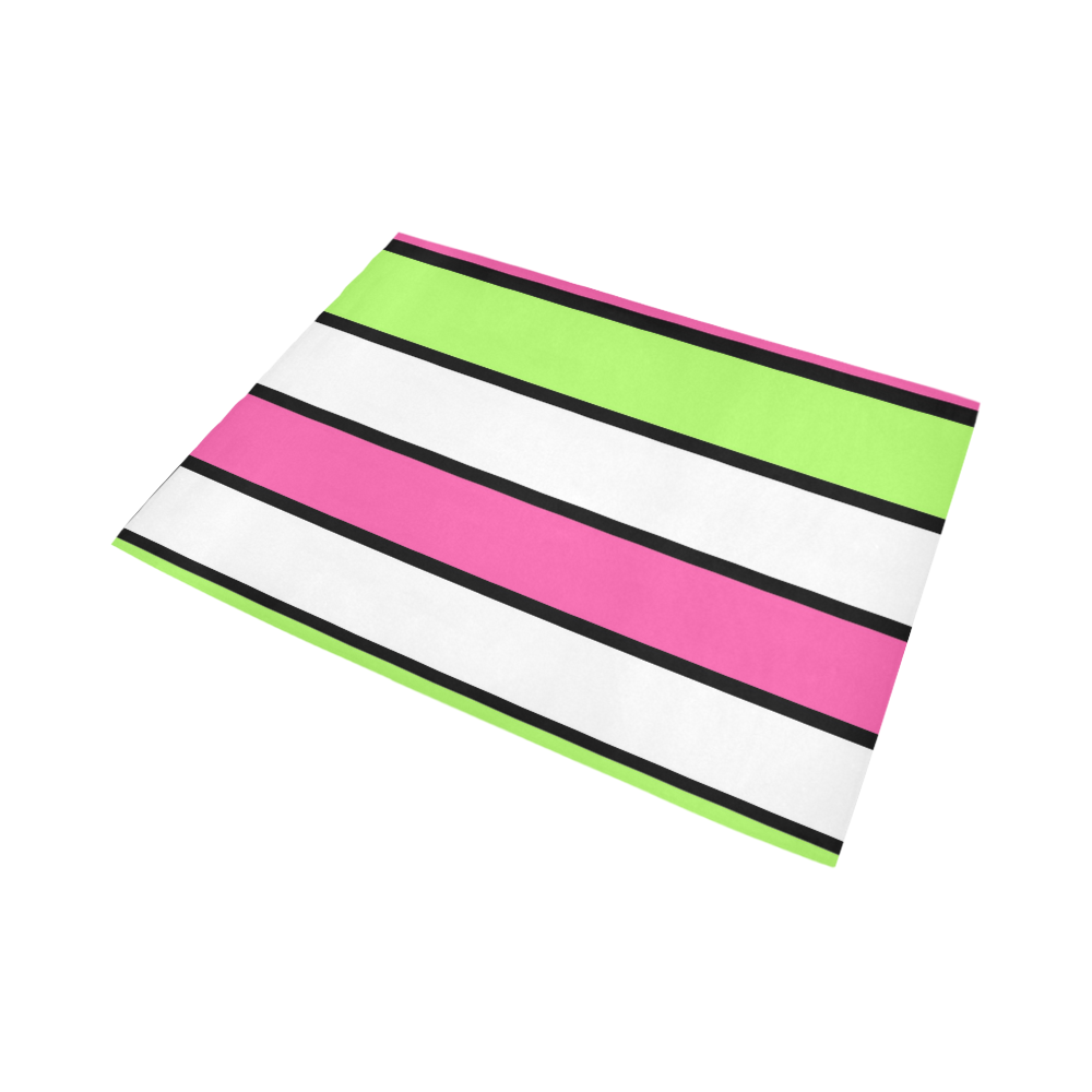 Hot Pink, Lime Green, Black and White Stripes Area Rug7'x5'
