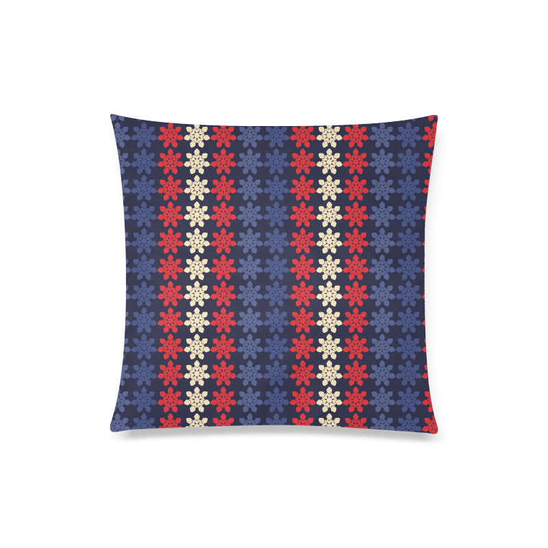 Blue With Red Floral Geometric Tile Custom Zippered Pillow Case 20"x20"(Twin Sides)