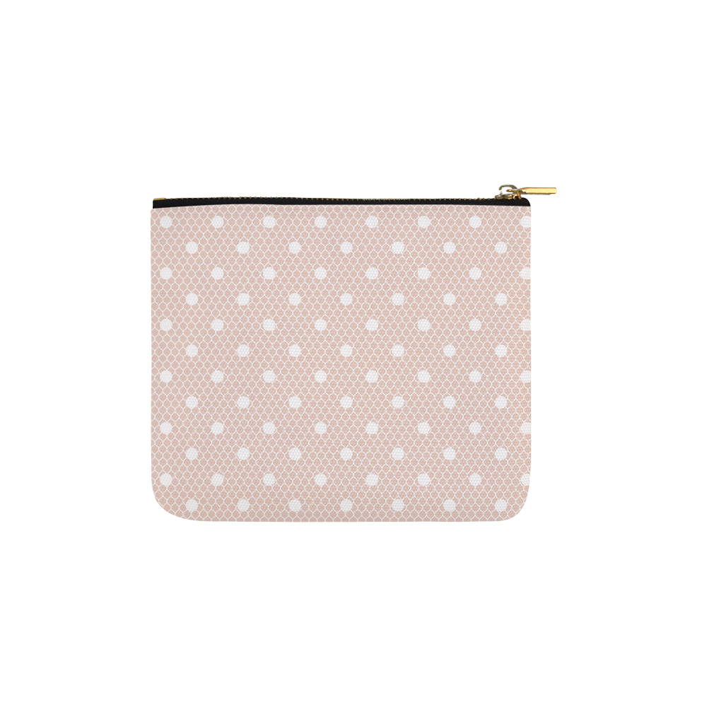 White Pink Polka Dots, Lace Pattern Carry-All Pouch 6''x5''
