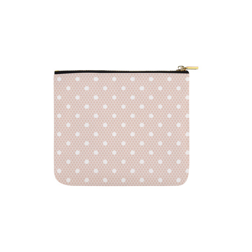 White Pink Polka Dots, Lace Pattern Carry-All Pouch 6''x5''