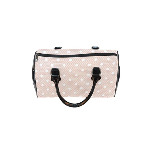 White Pink Polka Dots, Lace Pattern Boston Handbag (Model 1621)