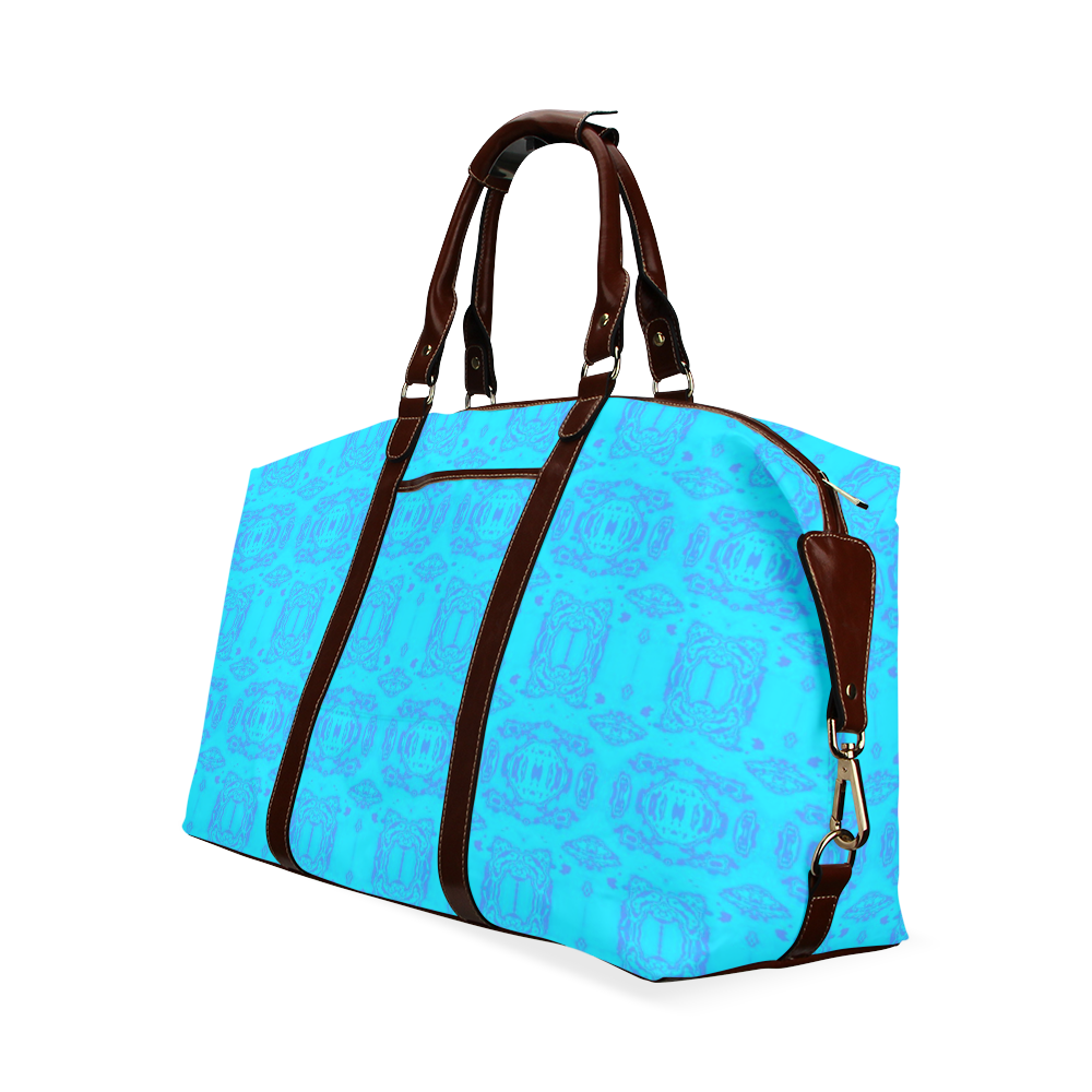 Abstract Blue and Turquoise Damask Pattern Classic Travel Bag (Model 1643) Remake