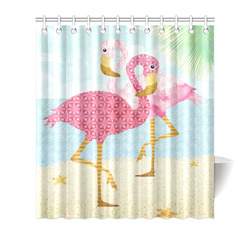 Pink Flamingos Beach Shower Curtain 66"x72"