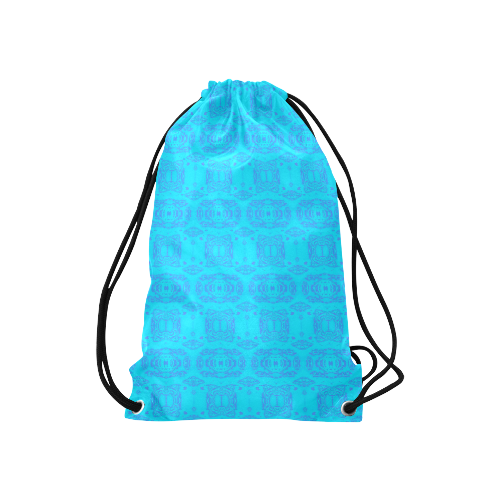 Abstract Blue and Turquoise Damask Small Drawstring Bag Model 1604 (Twin Sides) 11"(W) * 17.7"(H)